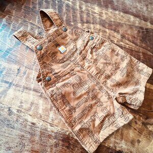 Carhartt Baby Overalls 18M Brown Allover Logo Print Durable All Cotton